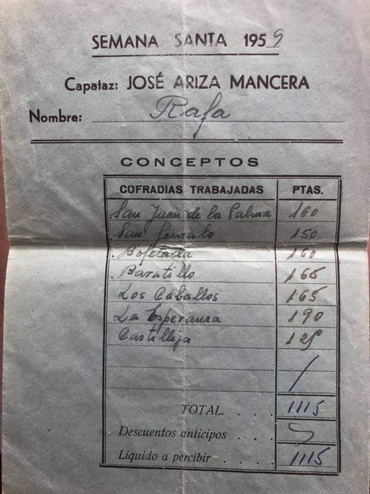Recibo de los años 50 y 60